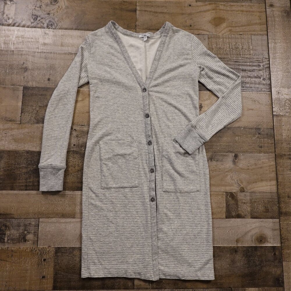 James Perse Longline Cardigan Women’s Size 1 Gray Stripe Cotton Blend Lounge